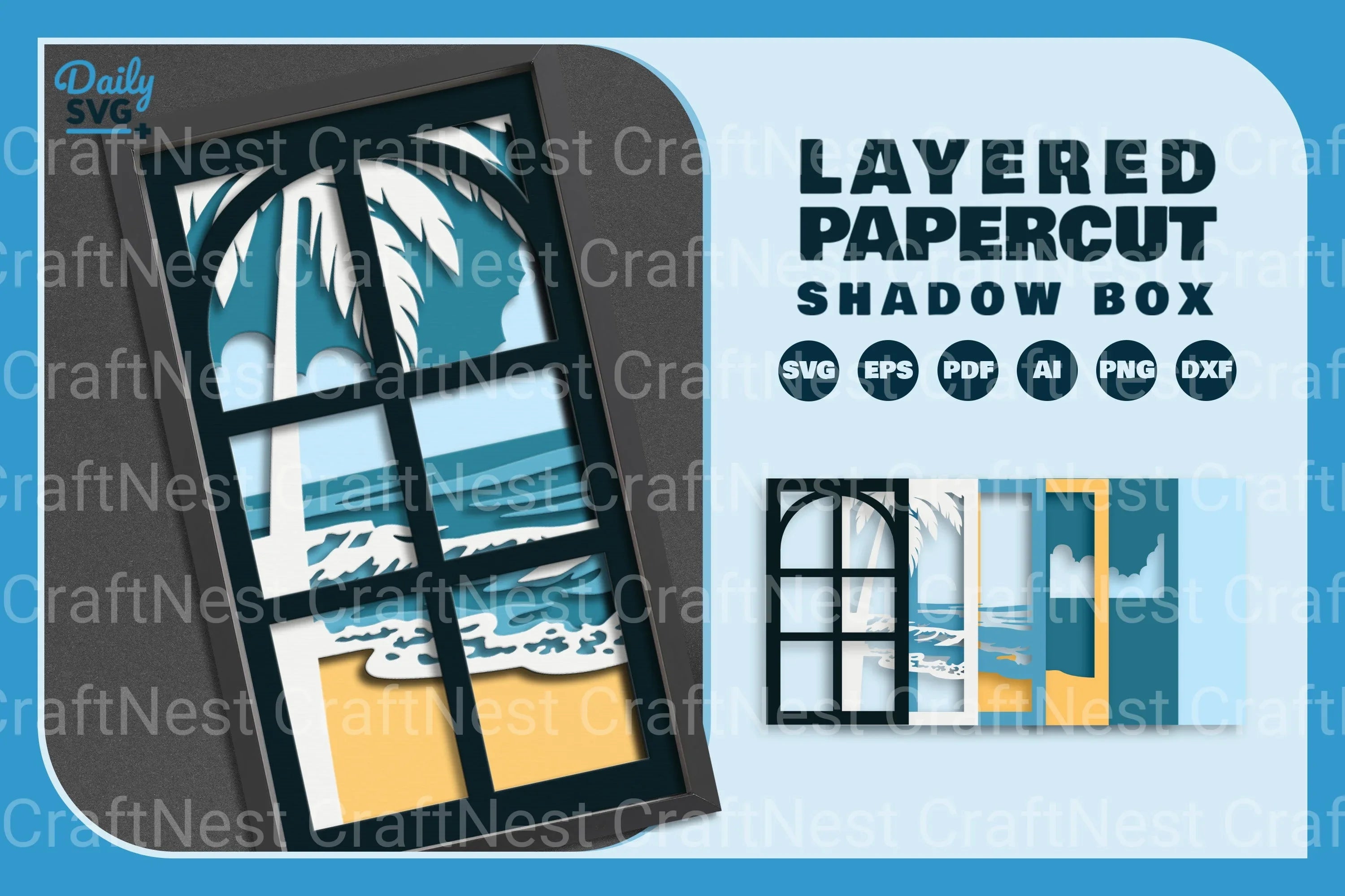 Beach View Window Papercut SVG Bundle