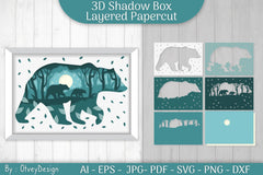 Bear 3D Shadow Box Layered Papercut SVG Bundle - CraftNest - Digital Crafting and Art