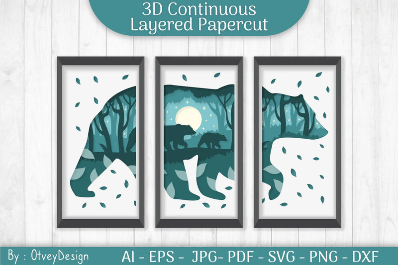 Bear Continuous Layered Papercut 3D SVG Bundle - CraftNest - Digital Crafting and Art