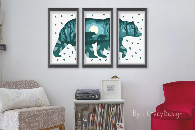 Bear Continuous Layered Papercut 3D SVG Bundle - CraftNest - Digital Crafting and Art