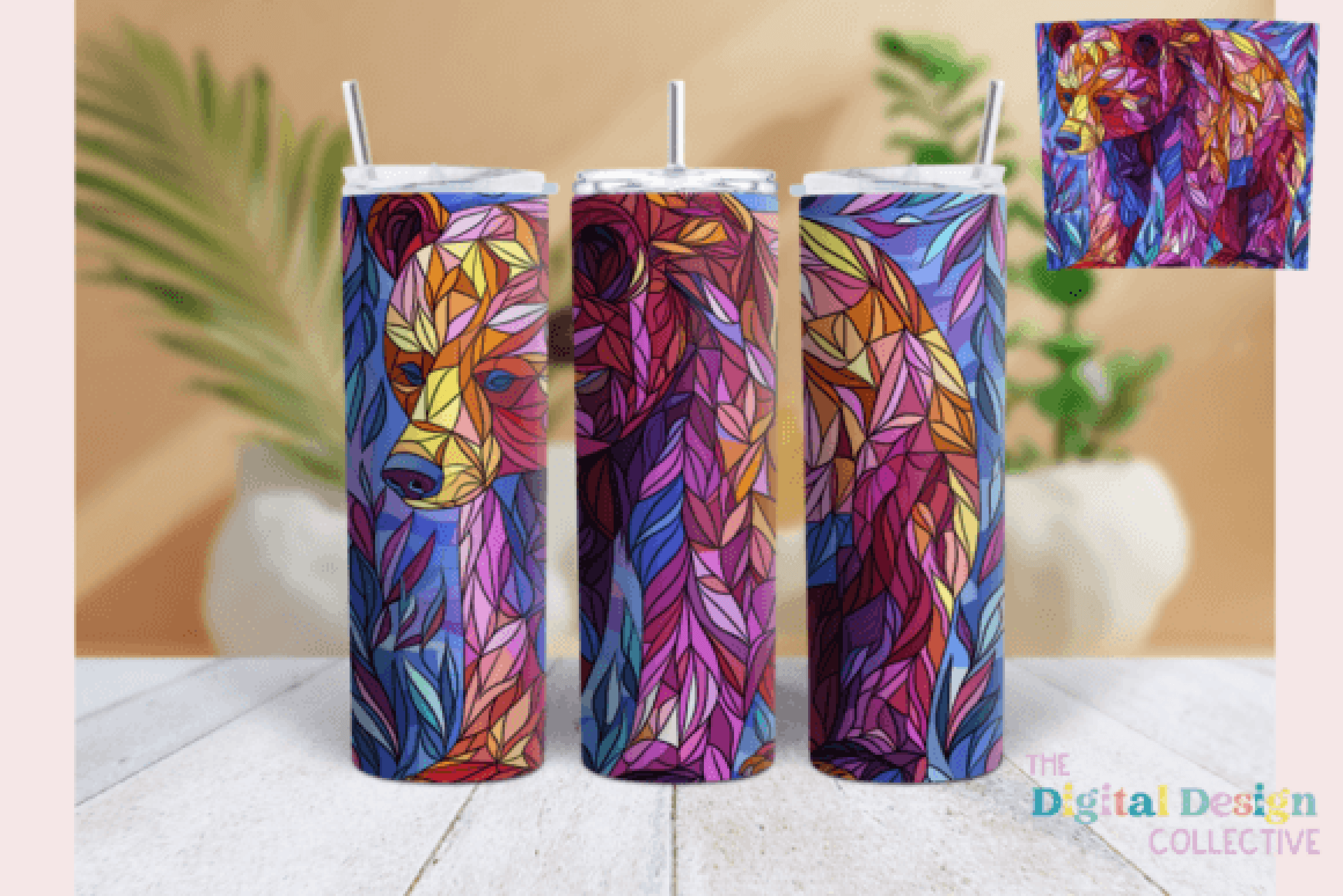Purple Bear Stained Glass Tumbler Wrap - CraftNest - Digital Crafting and Art