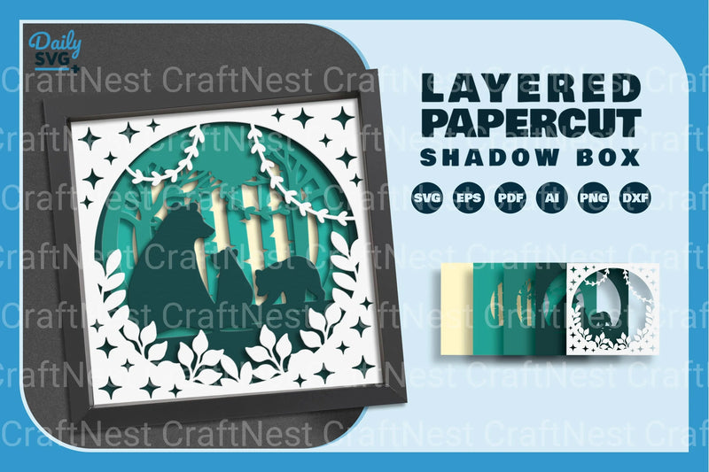 Bear Family Papercut SVG Bundle: Wild Nature Designs - CraftNest - Digital Crafting and Art