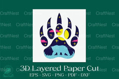 Bear Footprint 3D Layered Papercut Clipart Bundle - CraftNest - Digital Crafting and Art
