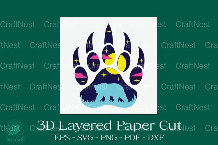 Bear Footprint 3D Layered Papercut Clipart Bundle - CraftNest - Digital Crafting and Art