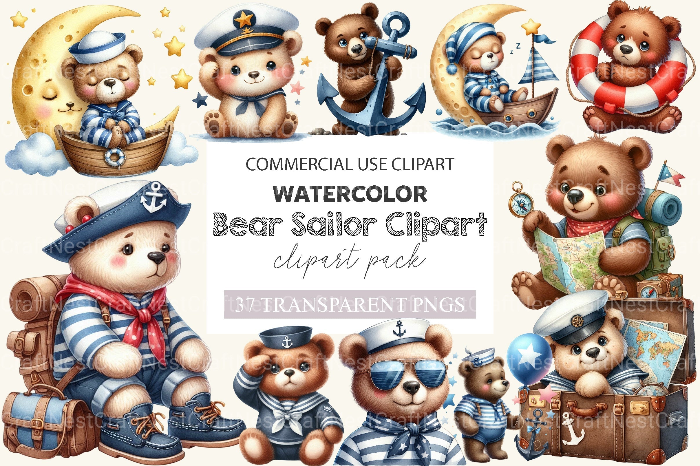 Bear Sailor Nautical Clipart Bundle 2