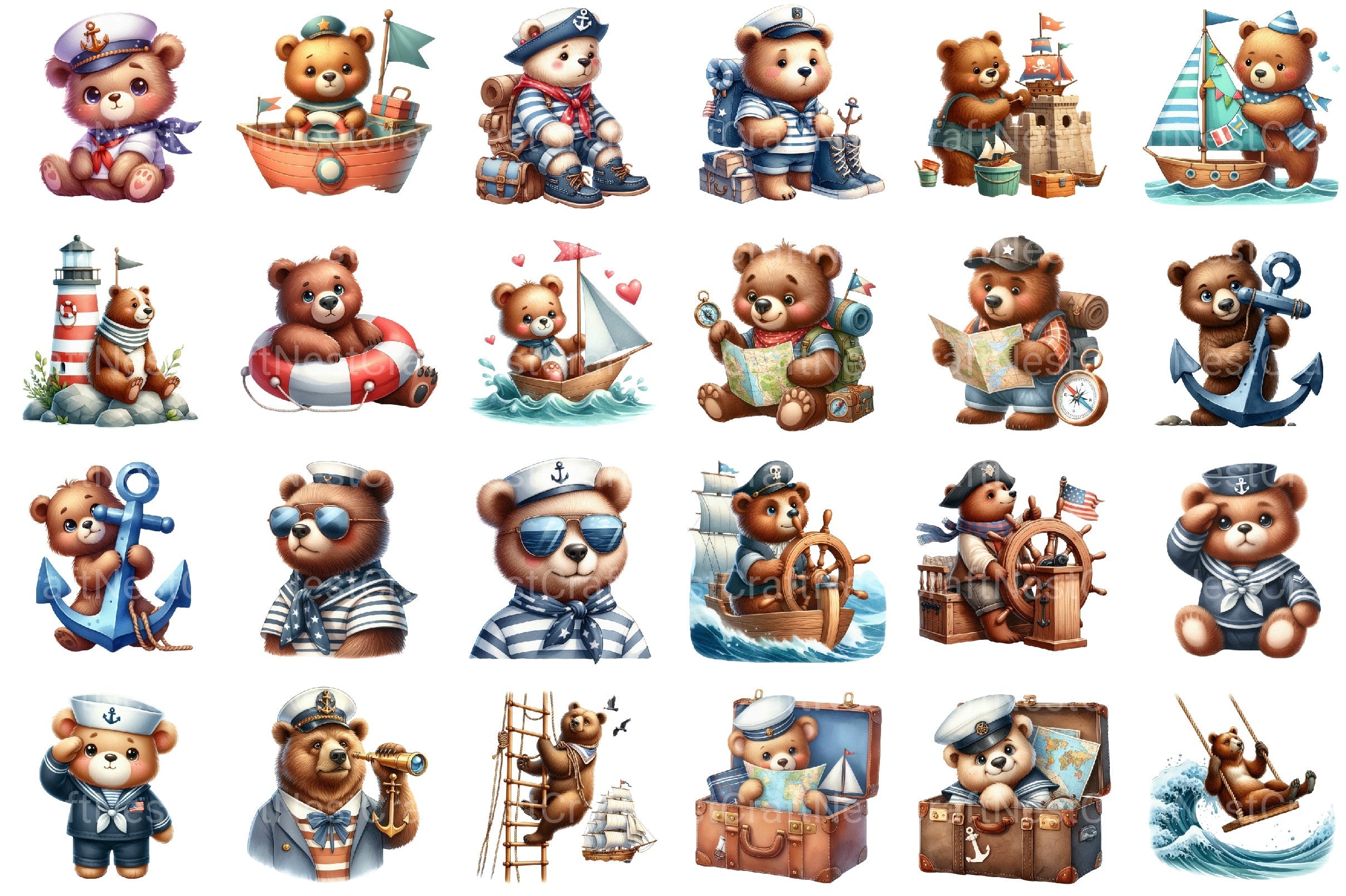 Bear Sailor Nautical Clipart Bundle 2
