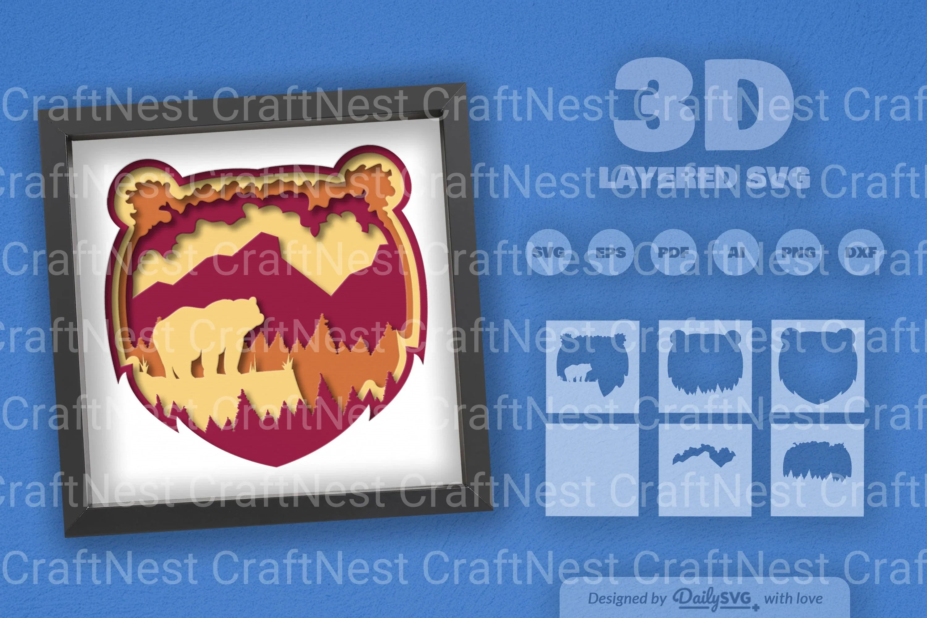 Bear in Nature Papercut SVG Bundle