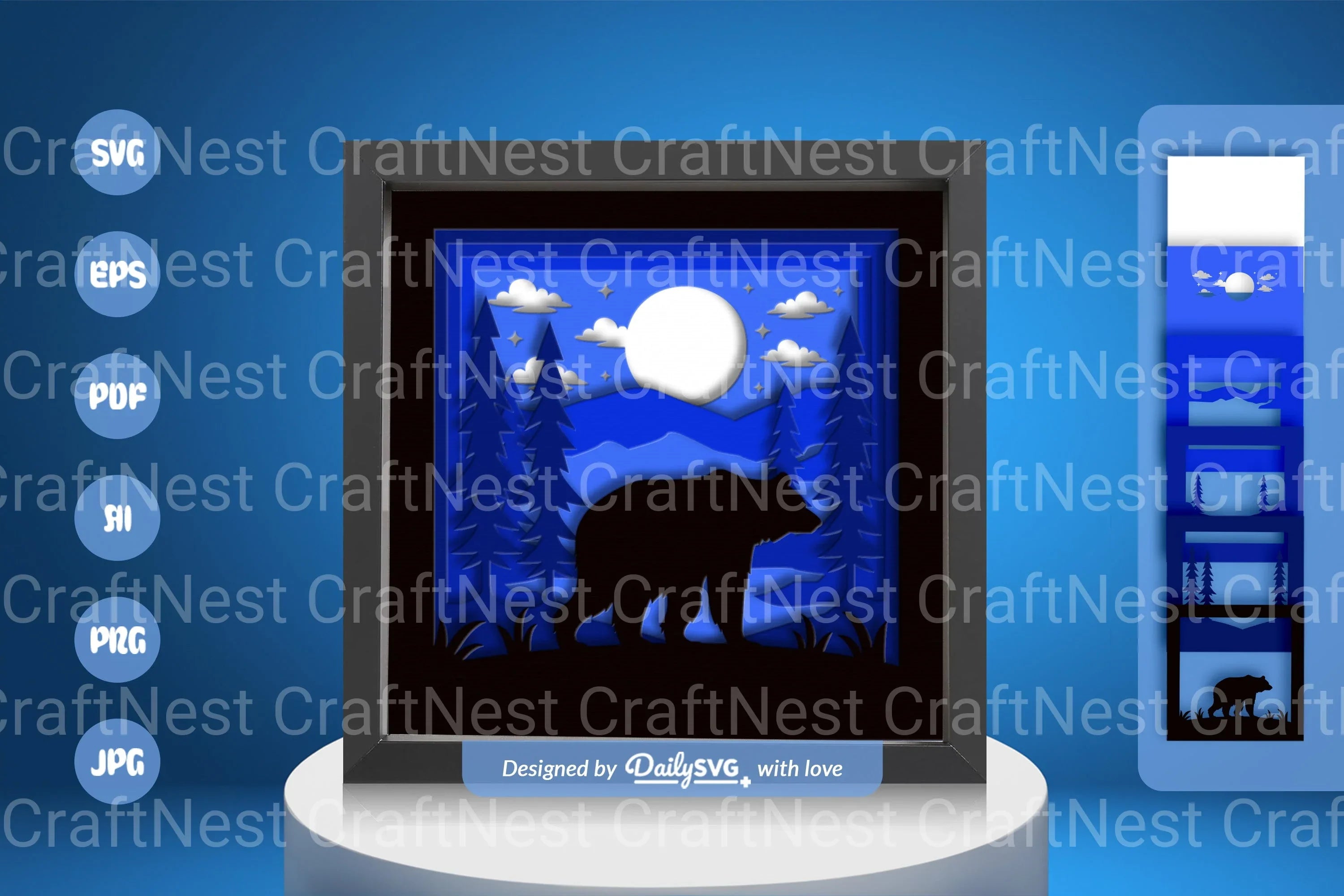 Bear in Night Forest Papercut SVG Bundle