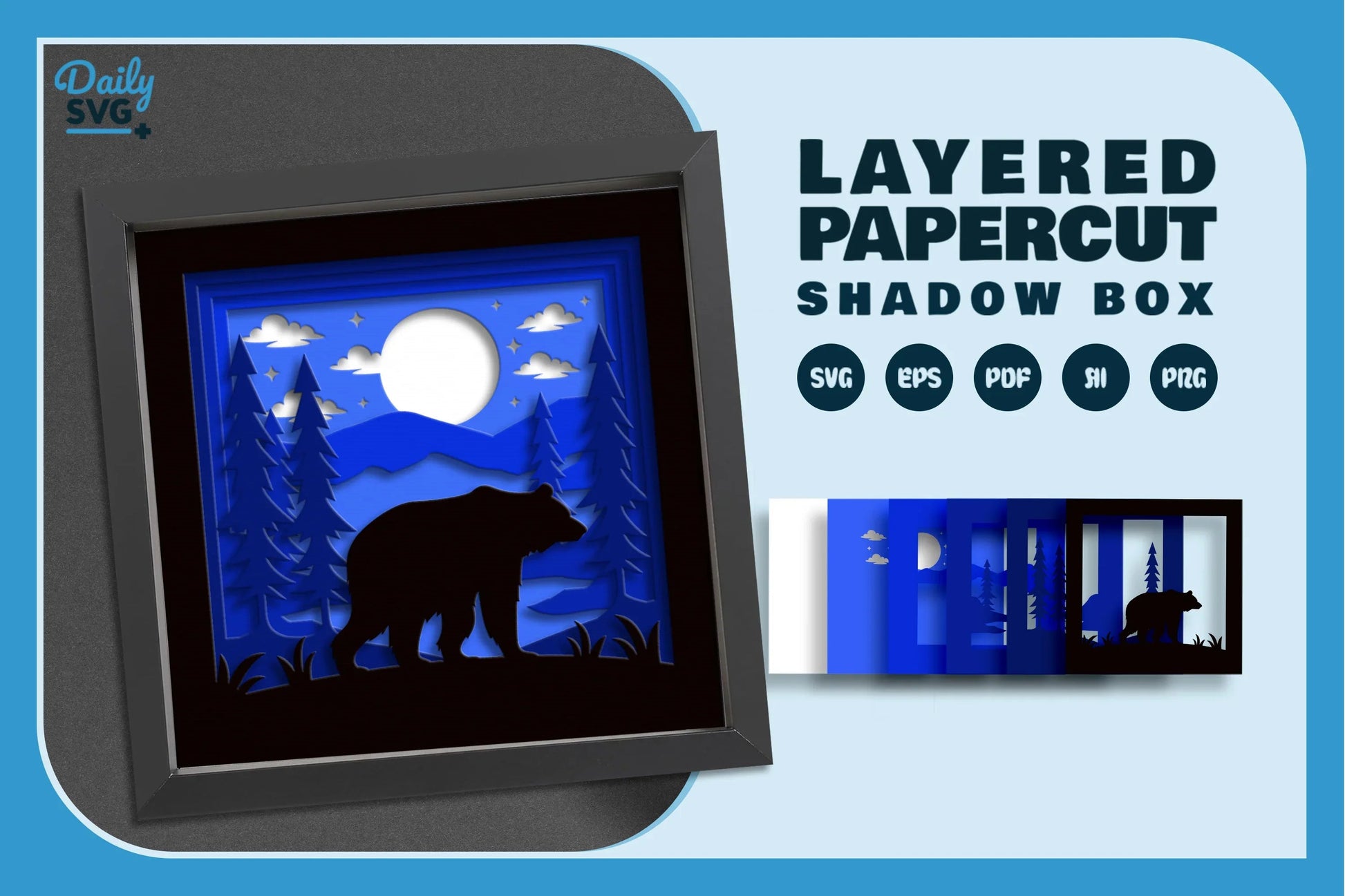 Bear in Night Forest Papercut SVG Bundle - CraftNest - Digital Crafting and Art