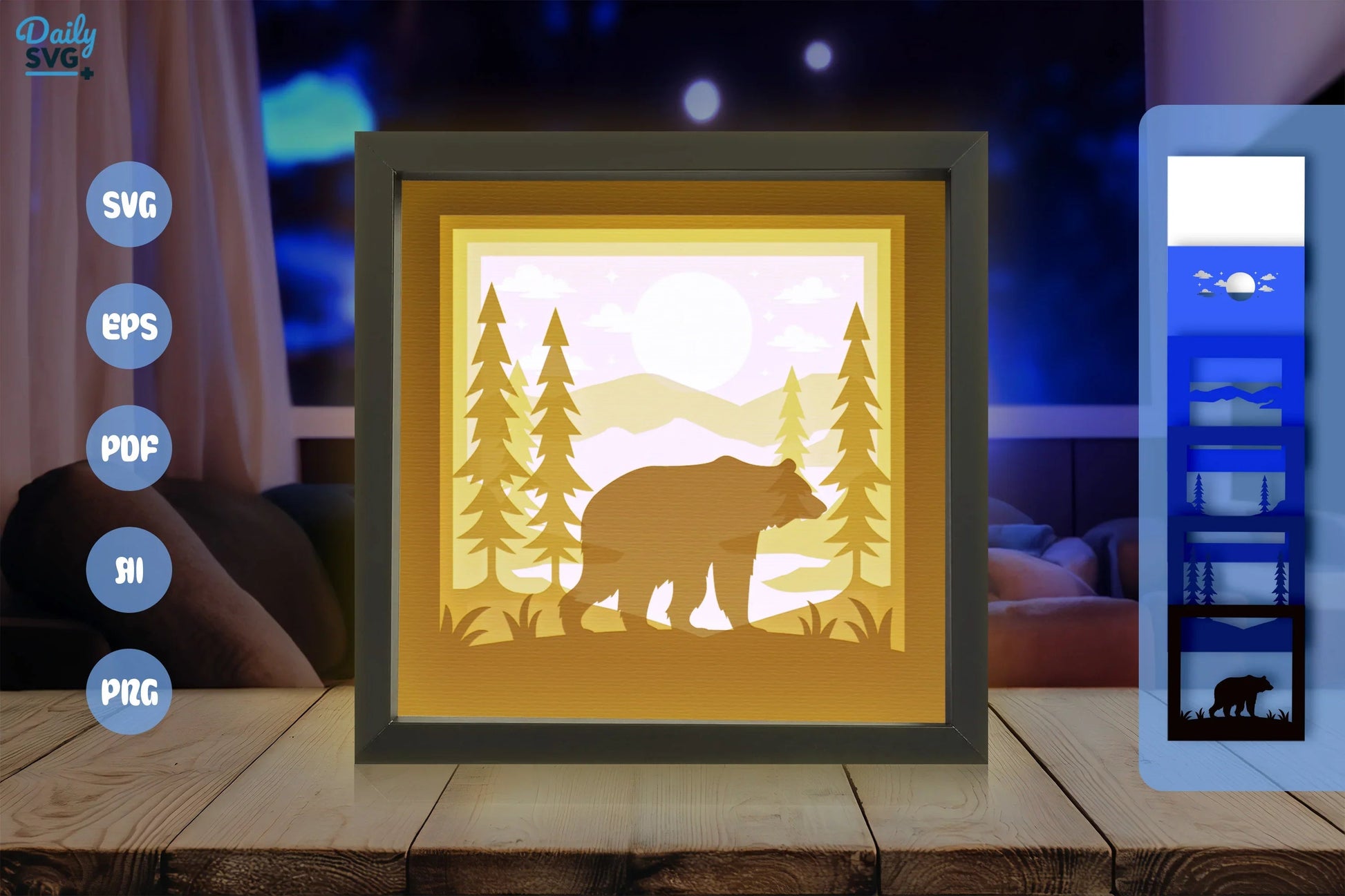 Bear in Night Forest Papercut SVG Bundle - CraftNest - Digital Crafting and Art