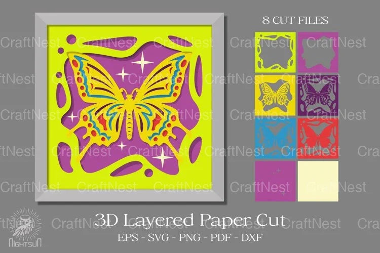 Beautiful Butterfly 3D Shadow Box Paper Cut Design Bundle - CraftNest - Digital Crafting and Art