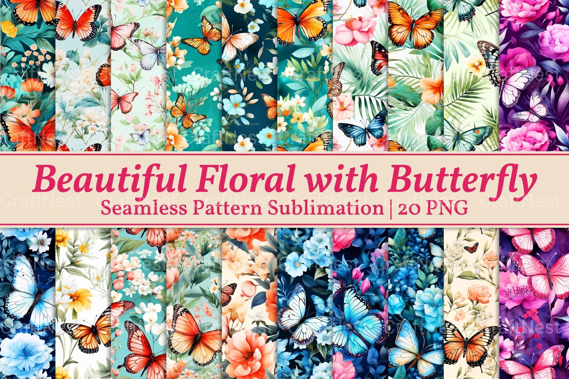 Beautiful Floral Butterfly Pattern Clipart Bundle - CraftNest - Digital Crafting and Art