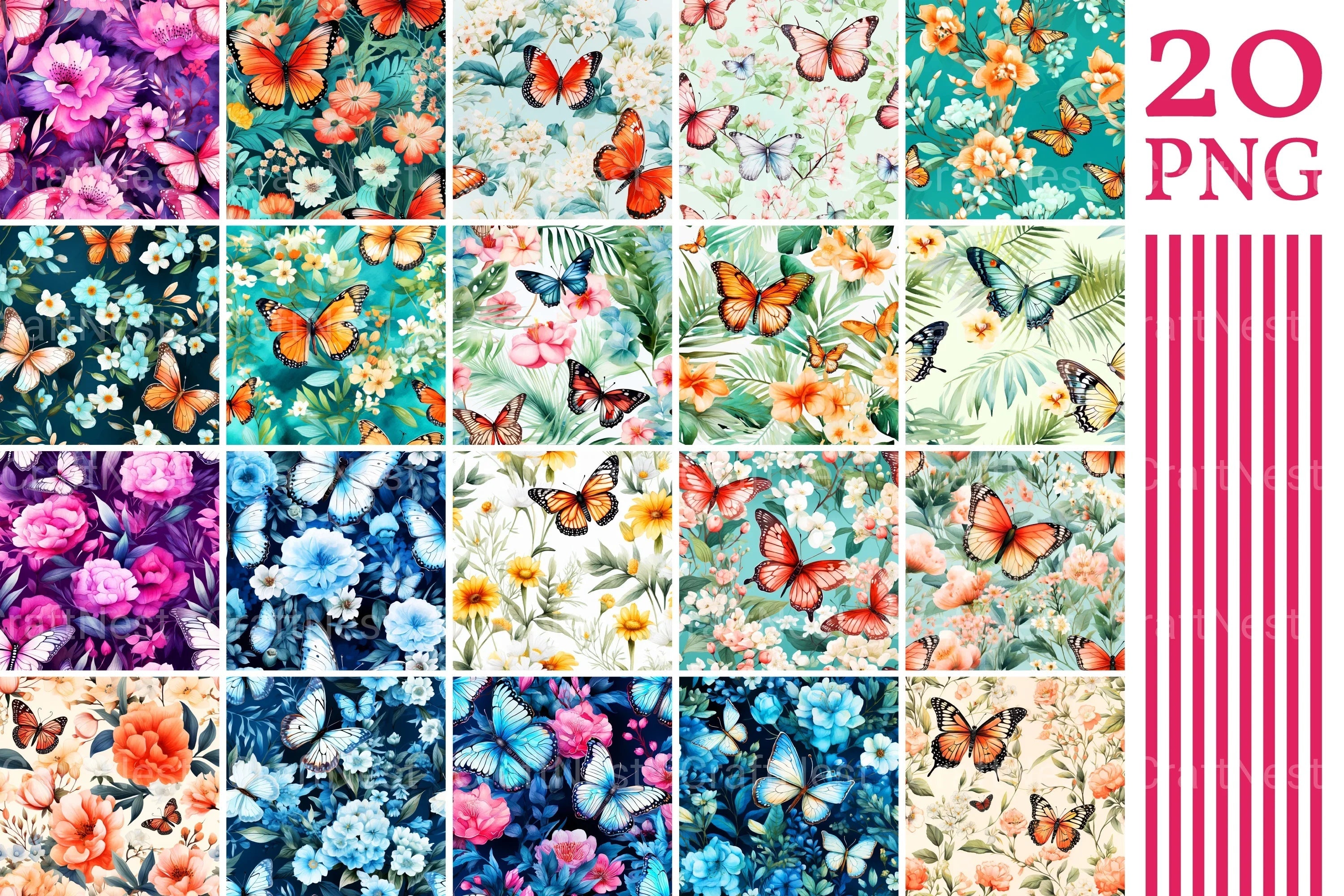 Beautiful Floral Butterfly Pattern Clipart Bundle - CraftNest - Digital Crafting and Art