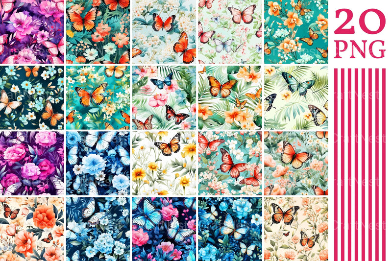 Beautiful Floral Butterfly Pattern Clipart Bundle - CraftNest - Digital Crafting and Art