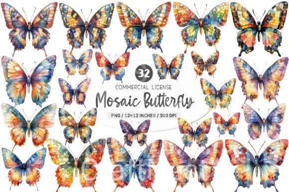 Beautiful Mosaic Butterfly Clipart Bundle - CraftNest - Digital Crafting and Art