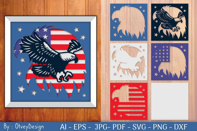 Eagle USA Shadow Box Layered Papercut SVG Bundle - CraftNest - Digital Crafting and Art