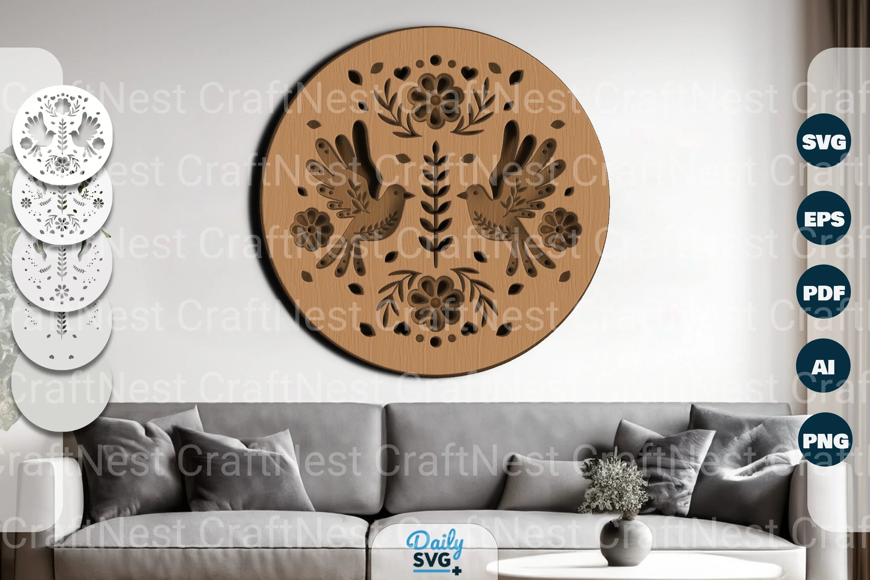 Bird Floral Folk Art Laser Cut SVG Bundle