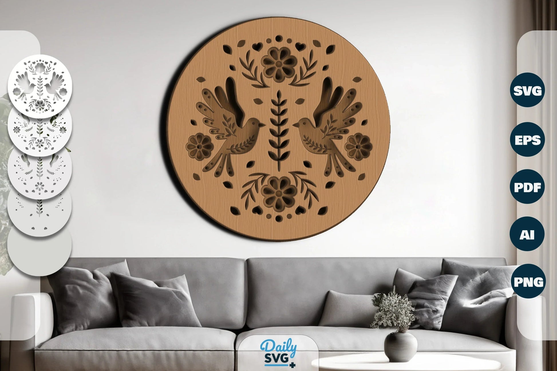 Bird Floral Folk Art Laser Cut SVG Bundle - CraftNest - Digital Crafting and Art