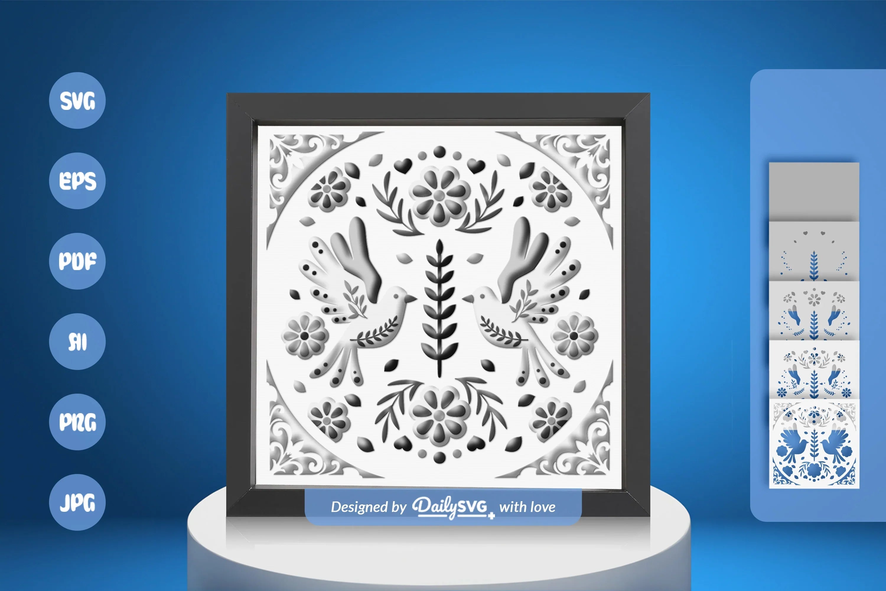 Bird Floral Folk Art White Papercut SVG Bundle - CraftNest - Digital Crafting and Art