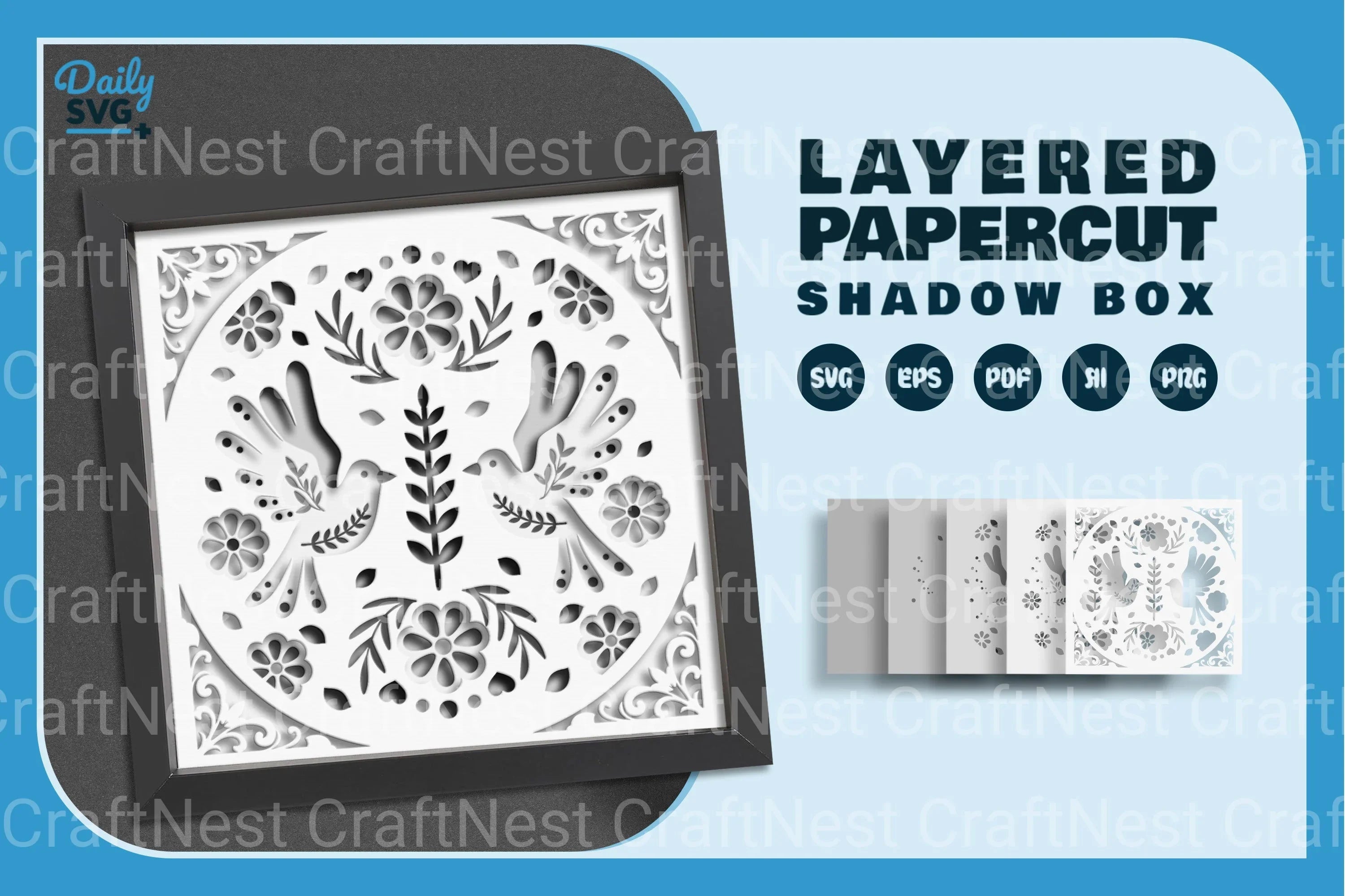 Bird Floral Folk Art White Papercut SVG Bundle