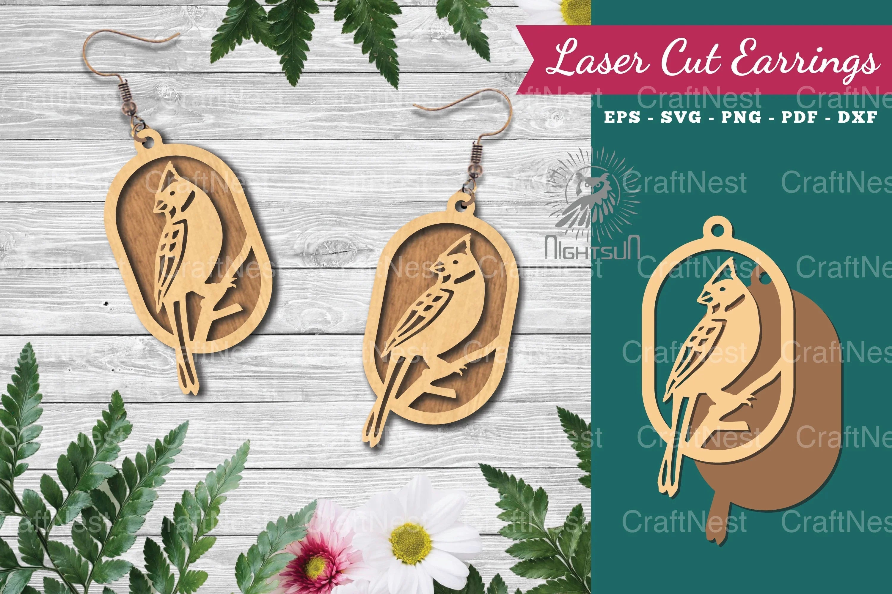 Bird Laser Cut Earrings - Jewelry Design Template - CraftNest - Digital Crafting and Art