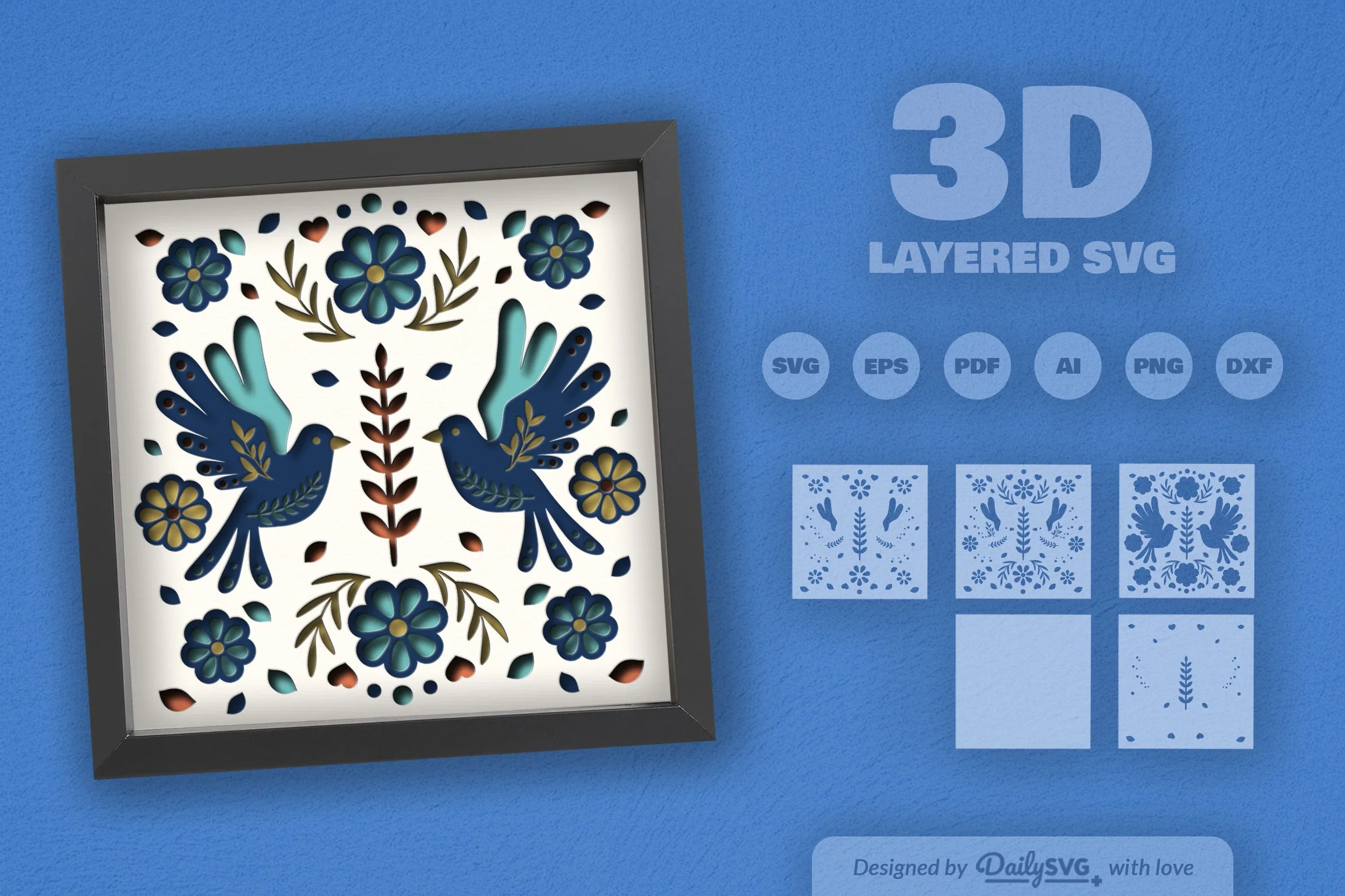 Bird Floral Folk Art Papercut SVG Bundle