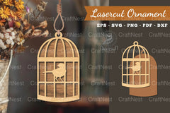 Bird in a Cage Laser Cut Ornament Design - CraftNest - Digital Crafting and Art