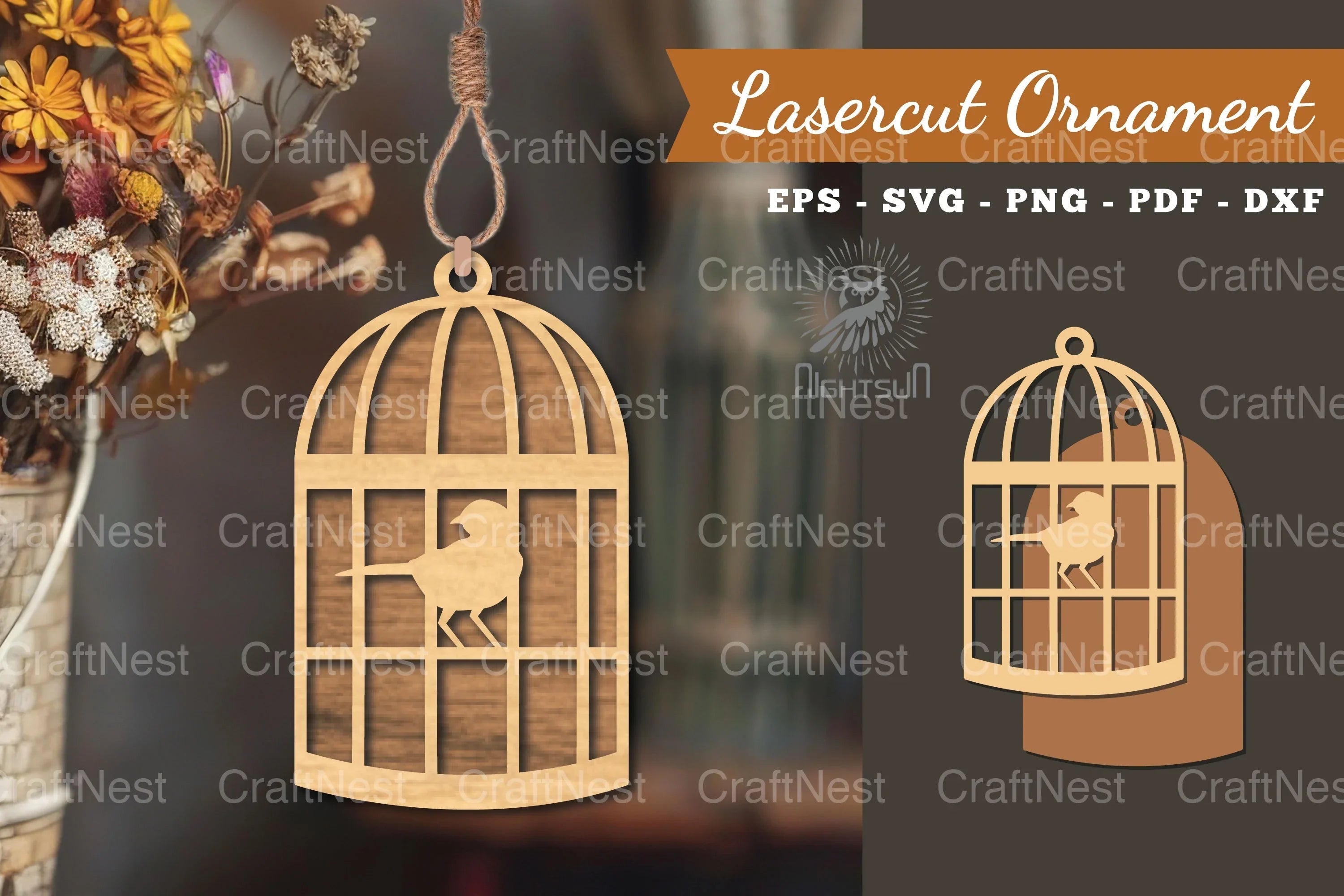 Bird in a Cage Laser Cut Ornament Design - CraftNest - Digital Crafting and Art