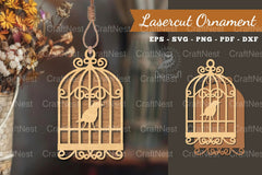 Bird in a Cage Laser Cut Ornament Design - CraftNest - Digital Crafting and Art