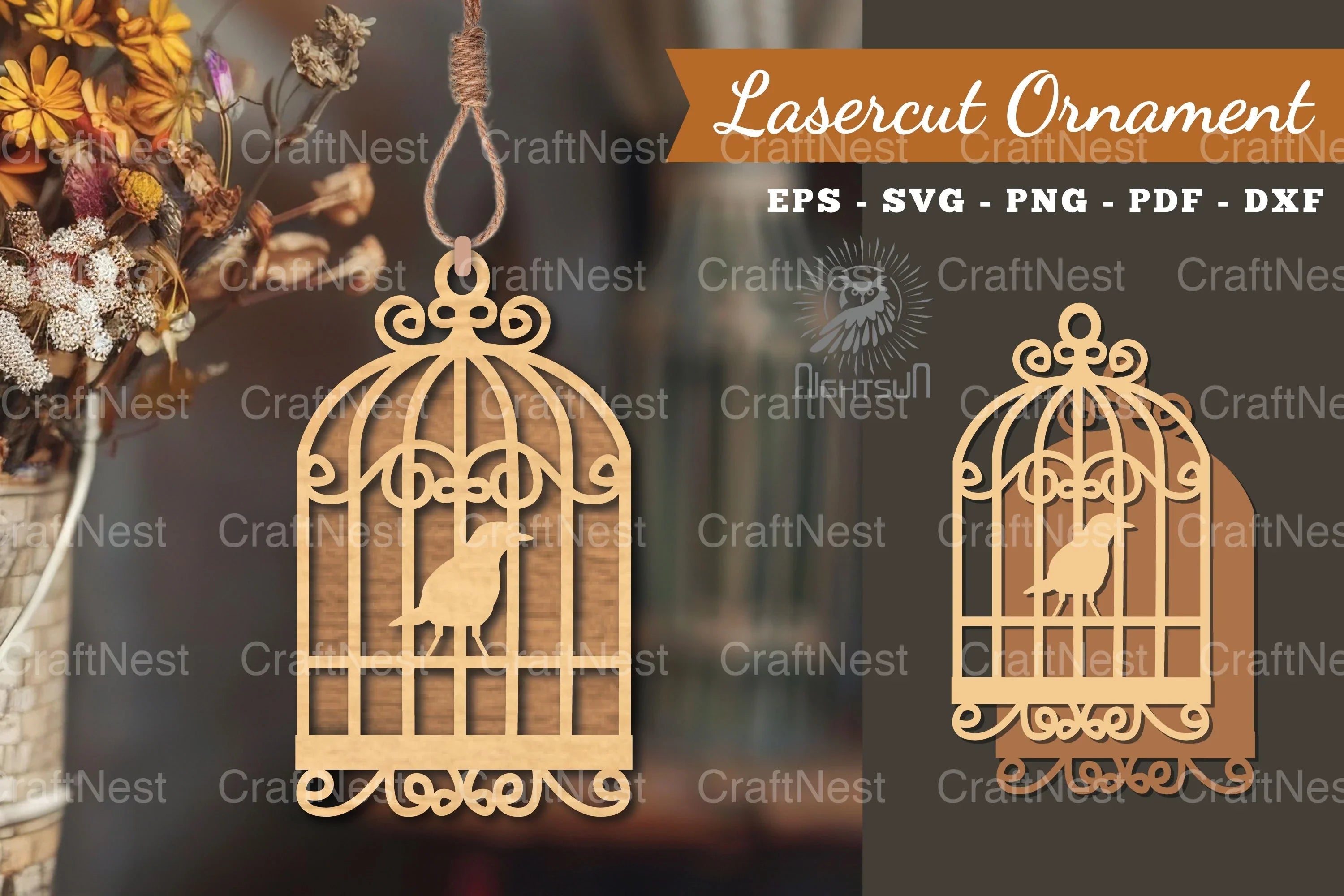 Bird in a Cage Laser Cut Ornament Design - CraftNest - Digital Crafting and Art