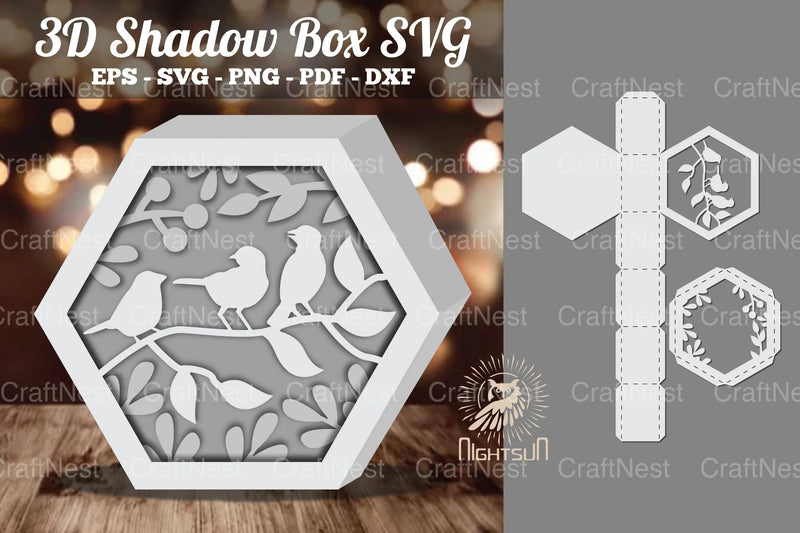 Birds Hexagon Shadow Box Clipart Bundle - CraftNest - Digital Crafting and Art
