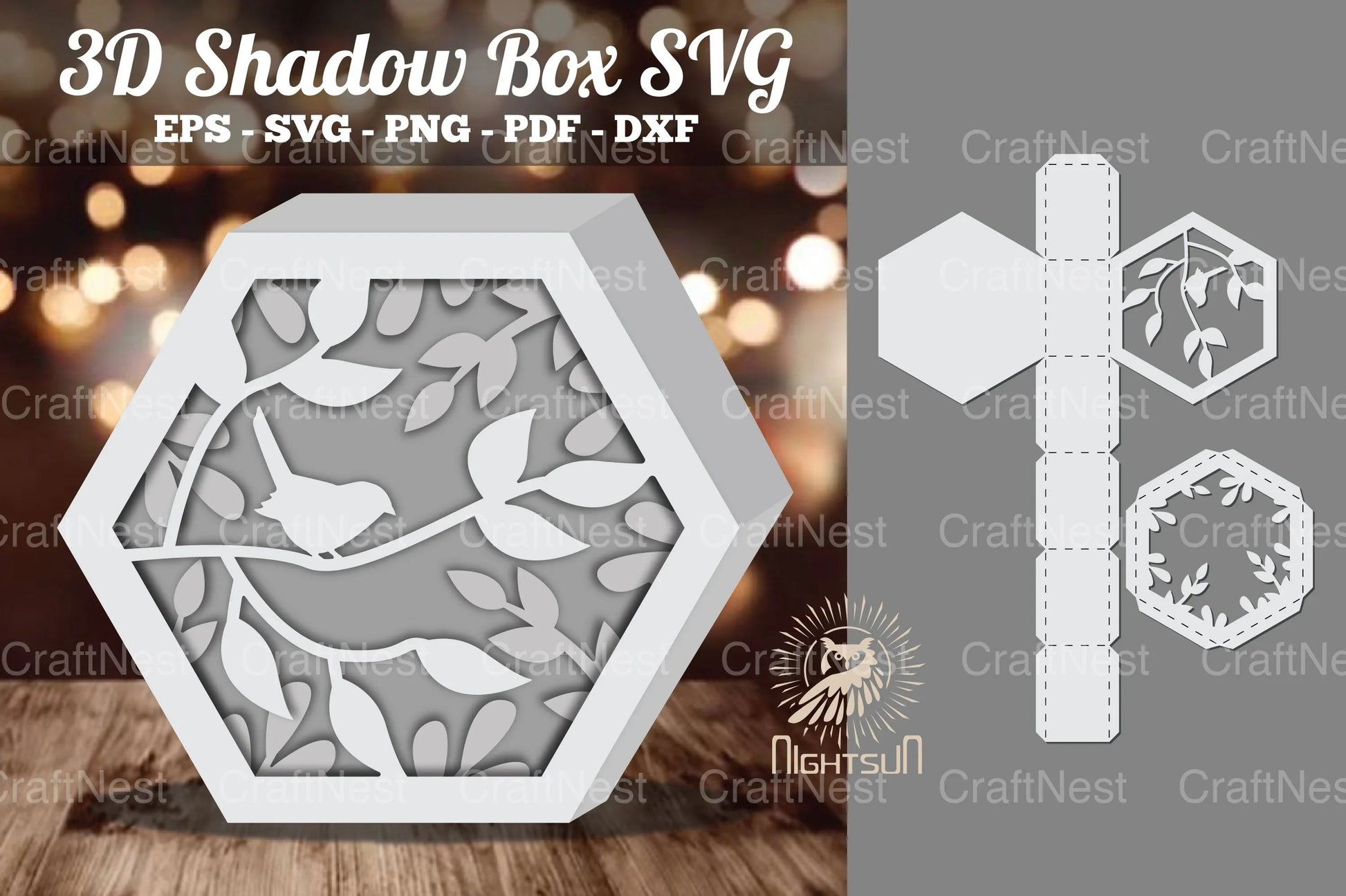 Birds Hexagon Shadow Box Clipart Bundle - CraftNest - Digital Crafting and Art