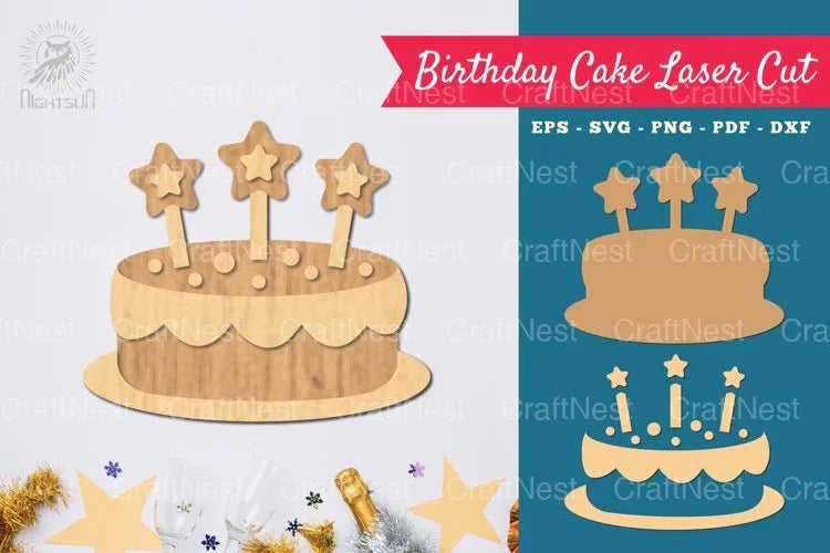 Birthday Cake Laser Cut Decoration Clipart Bundle - CraftNest - Digital Crafting and Art