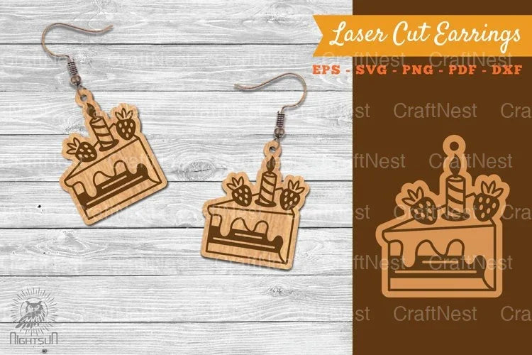 Birthday Cake Laser Cut Earrings Design Bundle - CraftNest - Digital Crafting and Art
