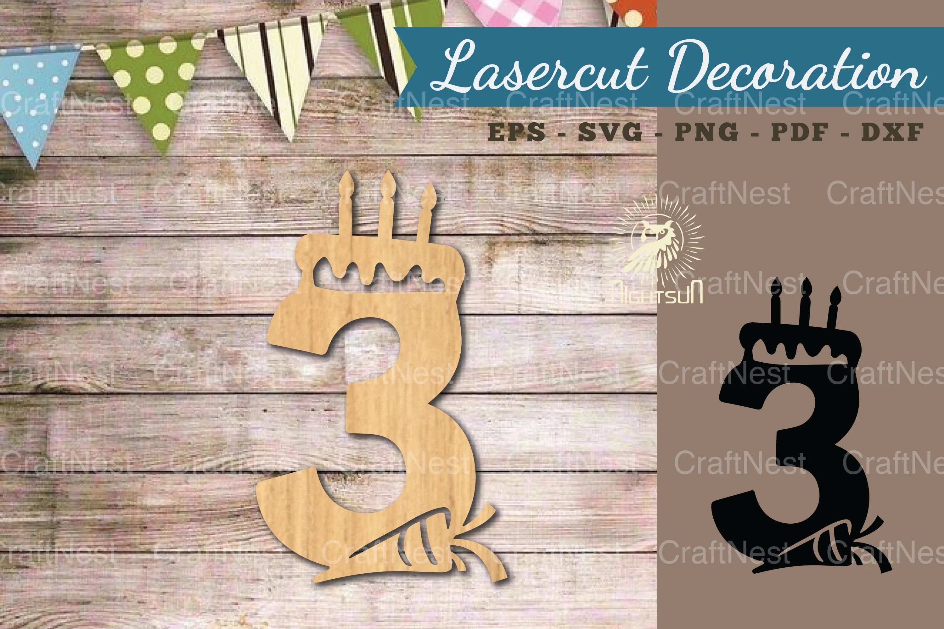 Birthday Number Tre Lasercut Decoration Clipart Bundle - CraftNest - Digital Crafting and Art