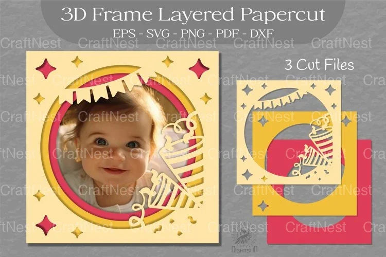 Birthday Photo Frame Layered Paper Cut Clipart Bundle - CraftNest - Digital Crafting and Art