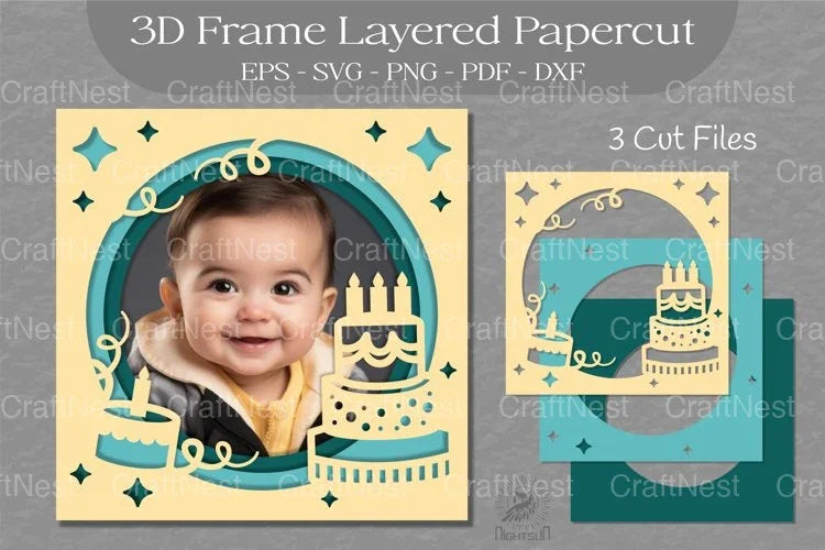 Birthday Photo Frame Layered Paper Cut Clipart Bundle - CraftNest - Digital Crafting and Art