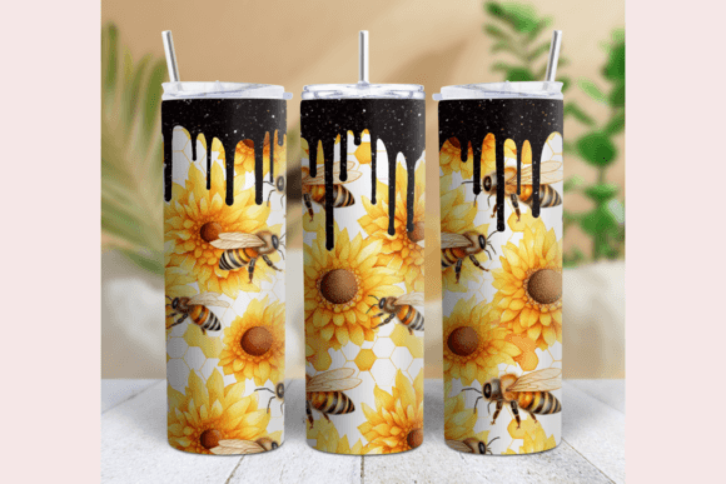 Black Glitter Honeybee Tumbler Wrap Bundle