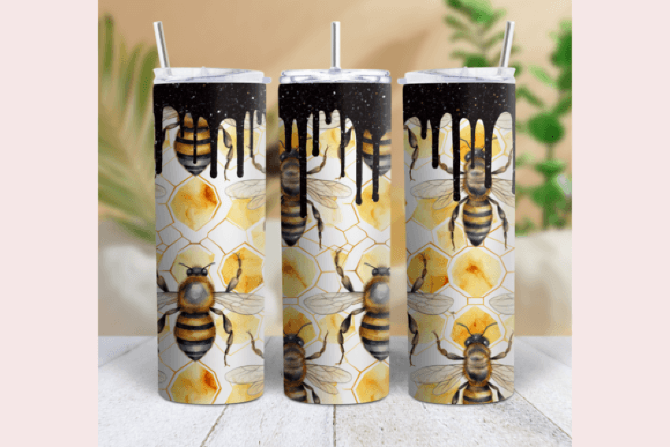 Black Glitter Honeybee Tumbler Wrap Bundle