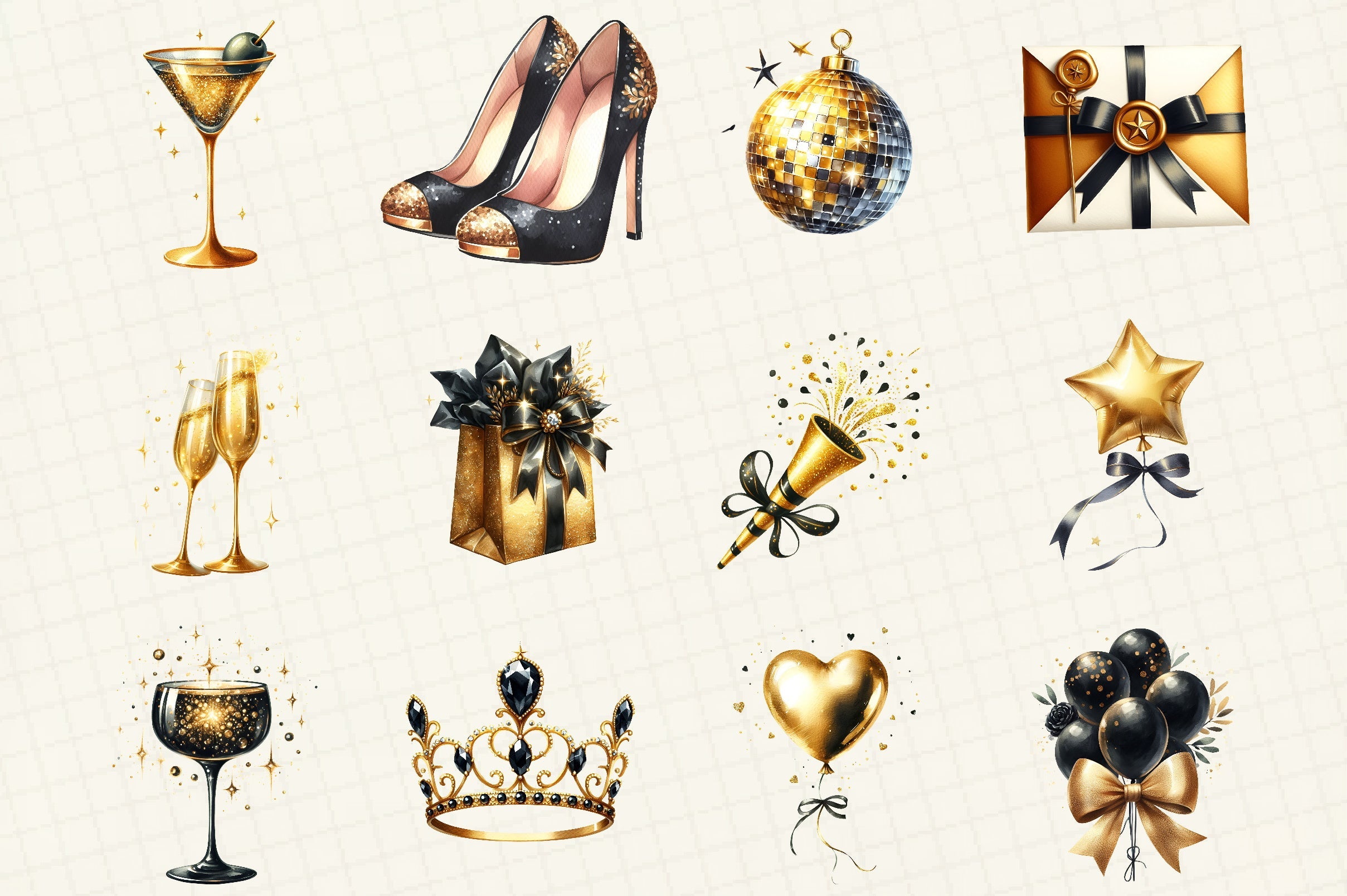 Black & Gold New Year Clipart Bundle