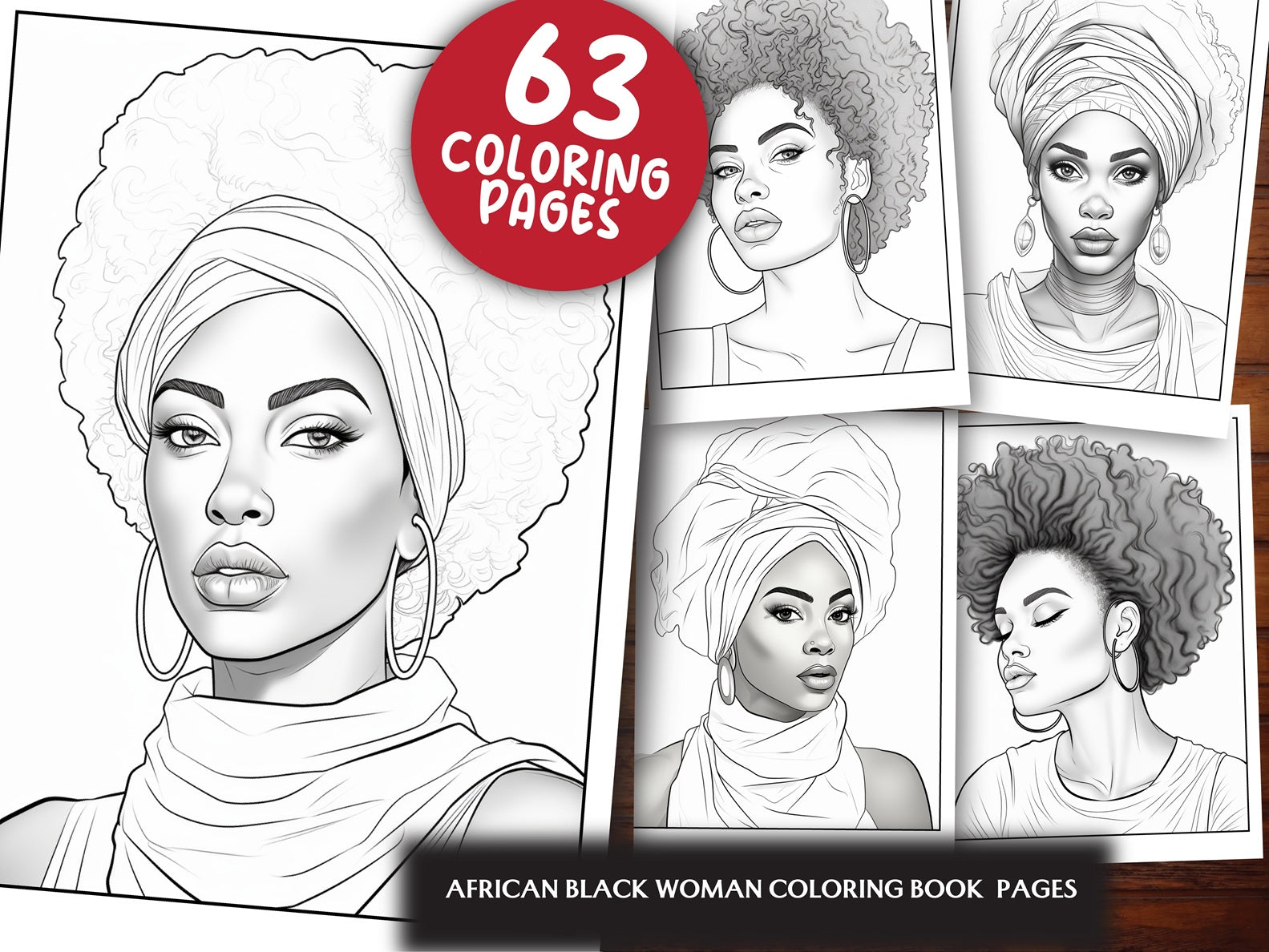 African Black Woman Coloring Book 62 Pages