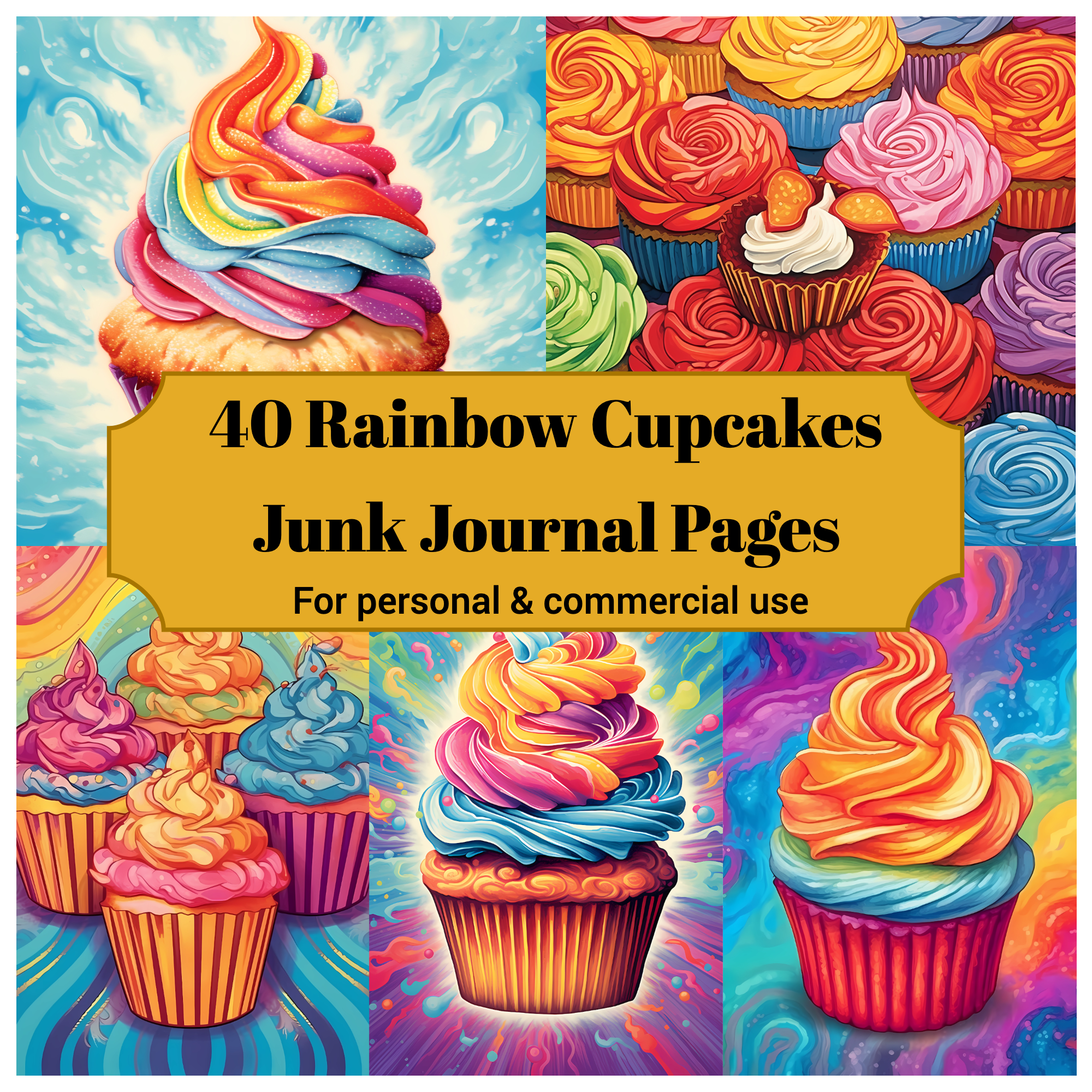 Rainbow Cupcakes Junk Journal Pages - CraftNest