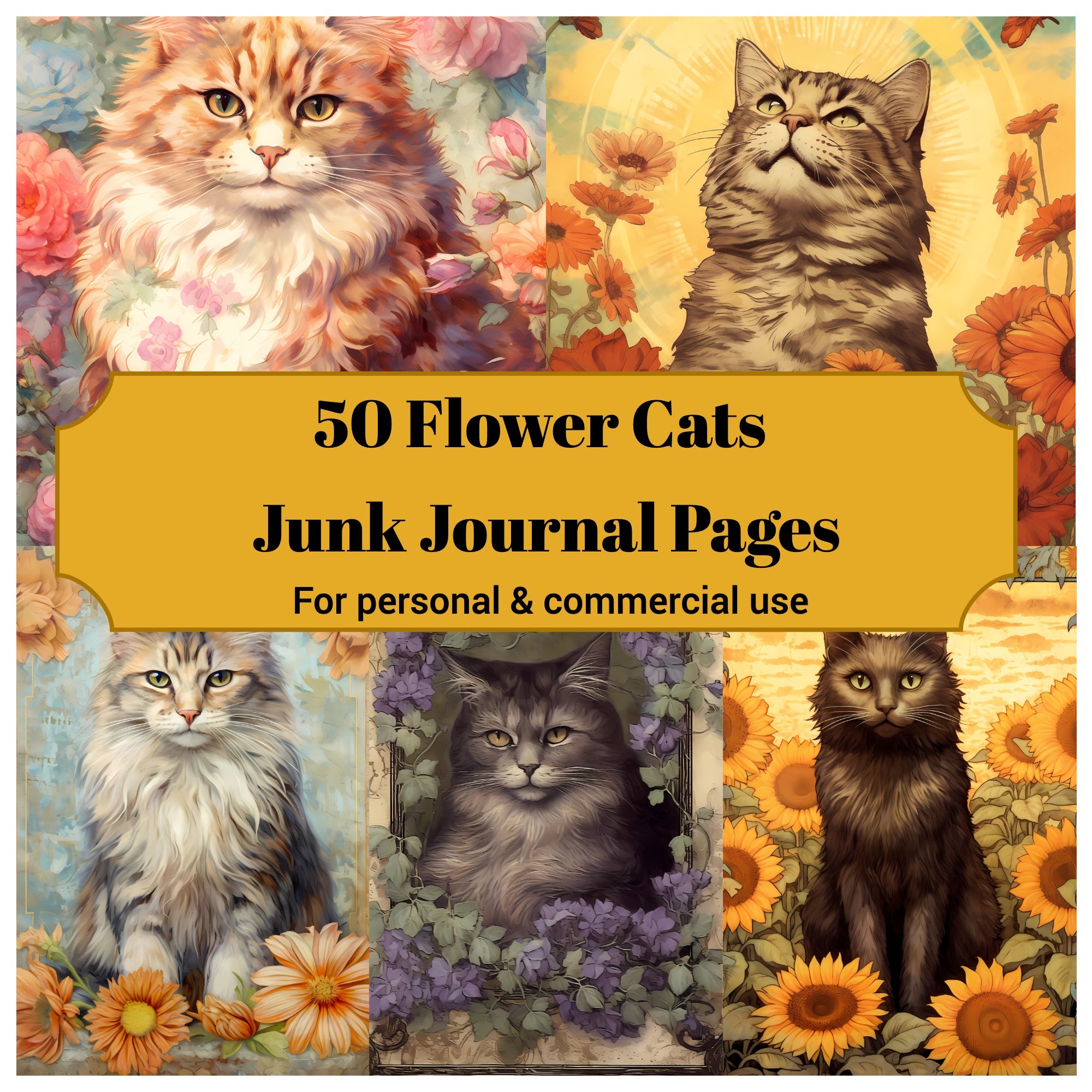 Flower Cats Junk Journal Pages - CraftNest