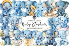 Blue Baby Elephant Clipart Bundle - CraftNest - Digital Crafting and Art
