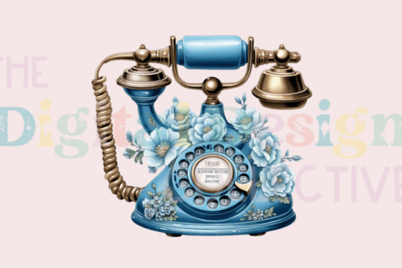 Blue & Bronze Floral Vintage Phone Clipart Bundle - CraftNest - Digital Crafting and Art
