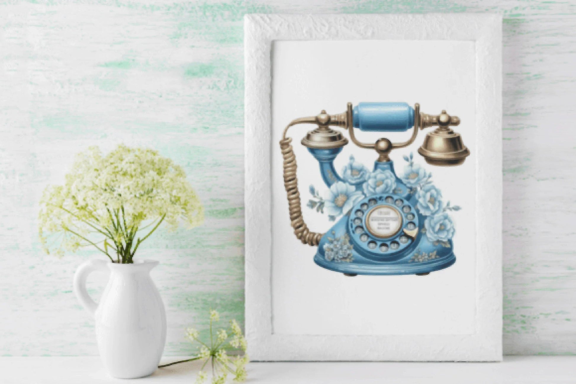 Blue & Bronze Floral Vintage Phone Clipart Bundle - CraftNest - Digital Crafting and Art