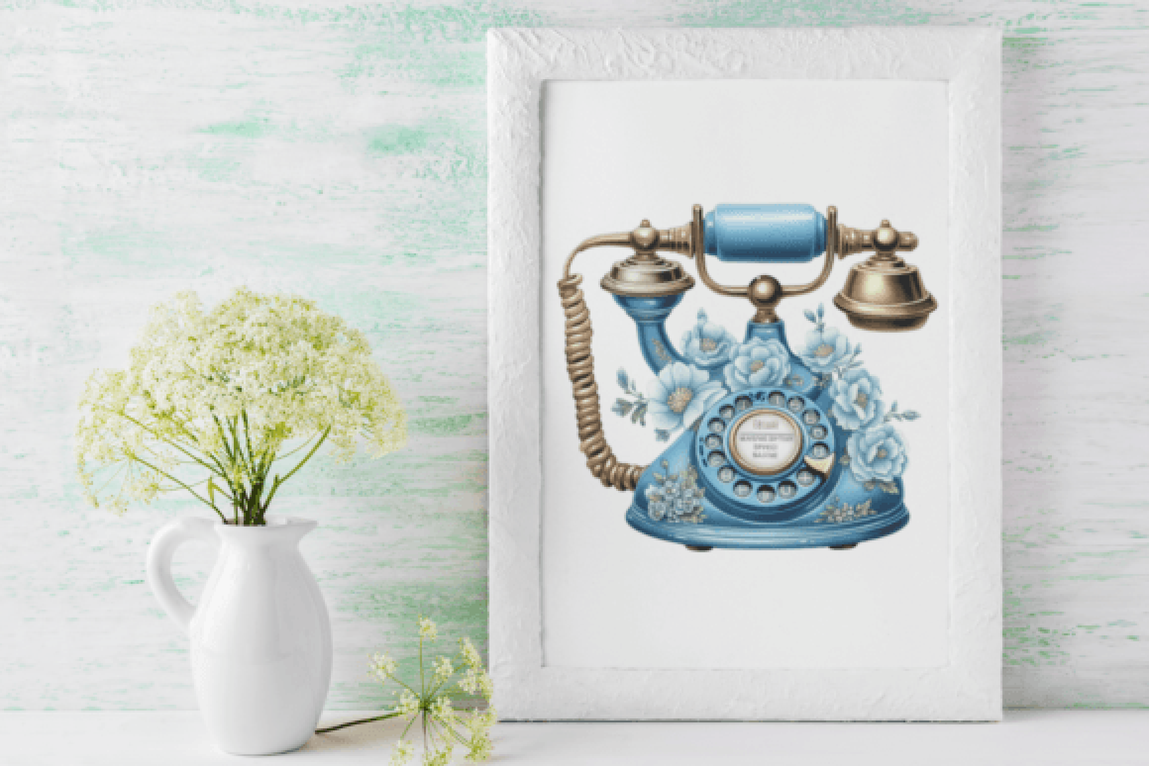 Blue & Bronze Floral Vintage Phone Clipart Bundle