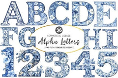 Blue Chinoiserie Alpha Letters Clipart Bundle - CraftNest - Digital Crafting and Art