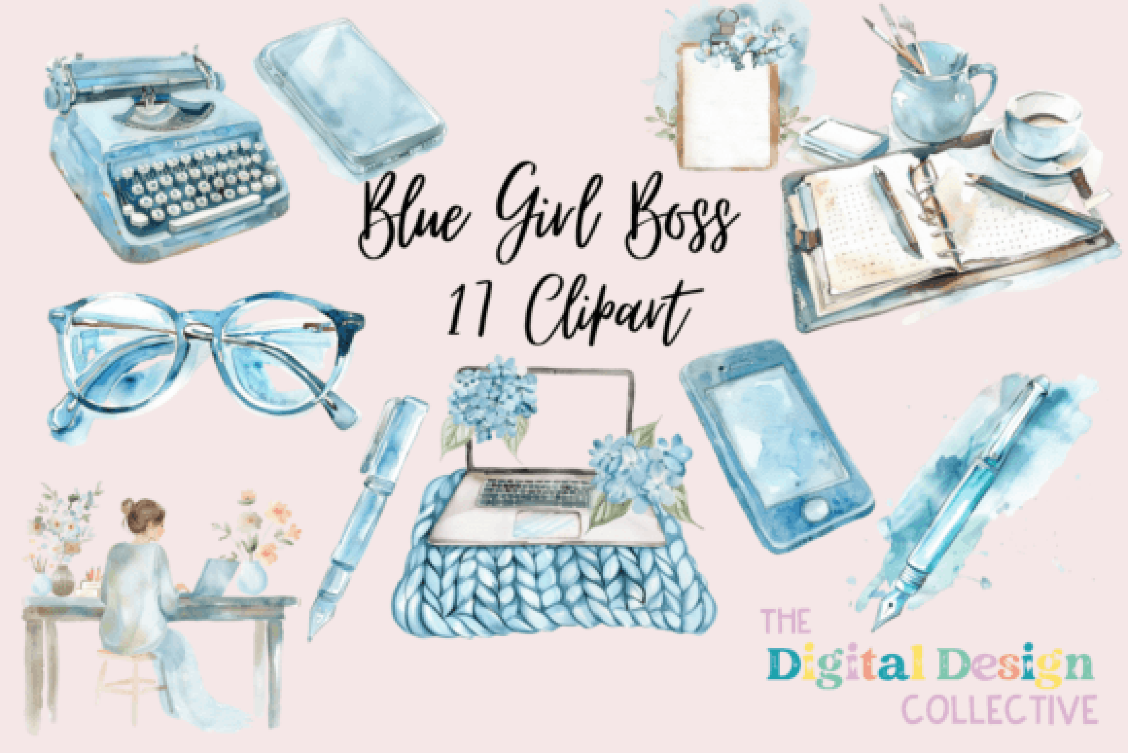 Empowering Blue Girl Boss Clipart Bundle