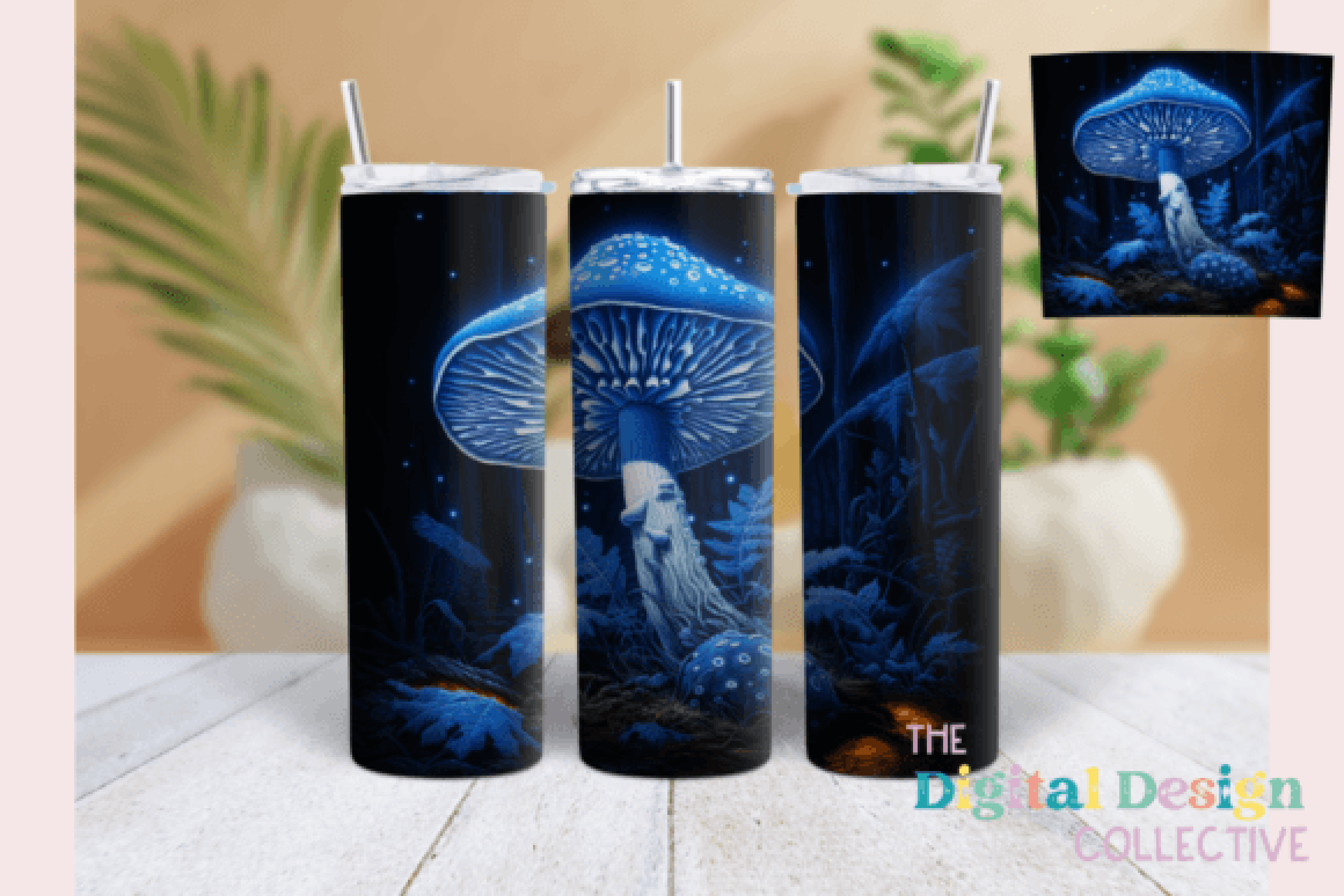 Blue Glowing 3D Mushroom Tumbler Wrap Bundle